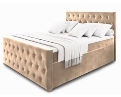 Boxspring FONDI 160x200 cm met matras en topper, bedkasten - Beige