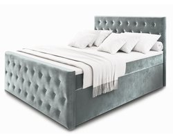 Boxspring FONDI 180x200 cm met matras en topper, bedkasten - Lichtgrijs