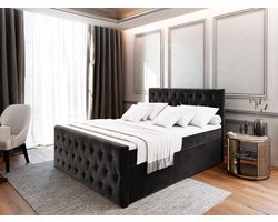Boxspring FONDI 180x200 cm met matras en topper, bedkasten - Zwart