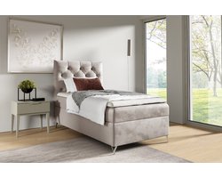 Boxspring Gilles 90x200 cm- met opbergruimte - matt velvet taupe - Compleet Bed Set inclusief topper