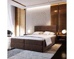 Boxspring GLOS 160x200 cm met matras en topper, bedkasten - Bruin