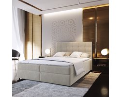 Boxspring GLOS 180x200 cm met matras en topper, bedkasten - Beige
