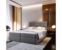 Boxspring GLOS 180x200 cm met matras en topper, bedkasten - Grijs