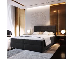 Boxspring GLOS 180x200 cm met matras en topper, bedkasten - Zwart