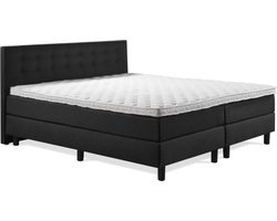 Boxspring Luxe 160x200 Knopen Zwart Lederlook
