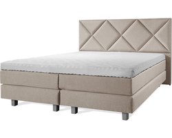 Boxspring Luxe 180x200 Ruiten Taupe Lederlook