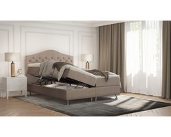 Boxspring Mars Velvet Beige 180x200cm - compleet bed met opbergruimte - zetels en bedden