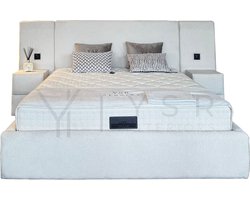 Boxspring Maya Compleet met opbergruimte - 160/180x200cm - Teddy Bouclé wit - Incl. nachtkasten & matras