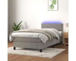 Boxspring met Matras - Bed met Verlichting - Comfortabel Slapen - Verstelbare Hoofdbord - 90x200cm - Grijs