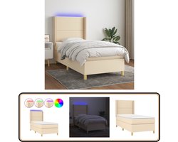 Boxspring met Matras en LED - crèmekleurig 80x200 cm Boxspring - Led Bed - Slaapcomfort - Creme Kleurtoneel - Pocketed Veren Matras