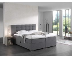 boxspring met opbergruimte- 140x200cm- grijs stof- compleet boxspring met matras en topper- zetelsenbedden