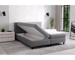 Boxspring Met opbergruimte Erolla - 180x200 cm - grijs stof - zetelsenbedden.be - Compleet bed met matras en topper - bed storage