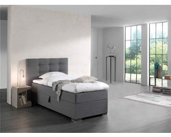 Boxspring met Opbergruimte malaga 90x200cm- grijs stof- Compleet bed met opbergruimte- topper 8cm dik- zetelsenbedden