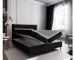 Boxspring met Opbergruimte Milou - 140x200 cm - Bonellvering - Stof Antraciet - 2-Persoons