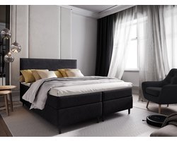 Boxspring met Opbergruimte Milou - 160x200 cm - Bonellvering - Stof Antraciet - 2-Persoons
