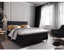Boxspring met Opbergruimte Milou - 180x200 cm - Bonellvering - Stof Antraciet - 2-Persoons