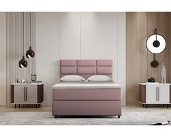 Boxspring met opbergruimte Reve 120 x 200 cm tweepersoons-Inclusief Topper- Roze