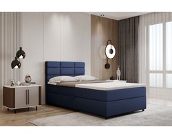Boxspring met opbergruimte Reve 120 x 200 cm tweepersoons l-Inclusief Topper- Blauw