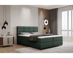 Boxspring met opbergruimte Reve 160 x 200 cm tweepersoons -Inclusief Topper - Flessengroen
