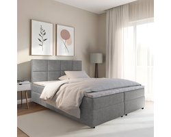 Boxspring met opbergruimte Sam - 140x200 cm - Grijs - Inclusief Topper - Bed met Opbergruimte - Opberg boxspring - Bonellvering tot 100 kg - Beddenbriljant