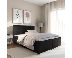 Boxspring met opbergruimte Sam - 140x200 cm - Zwart - Inclusief Topper - Bed met Opbergruimte - Opberg boxspring - Bonellvering tot 100 kg - Beddenbriljant