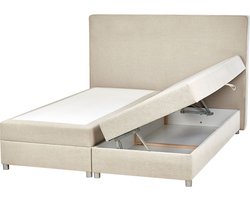 Boxspring met opbergruimte Stof MINISTER 160 x 200 cm Lichtbeige