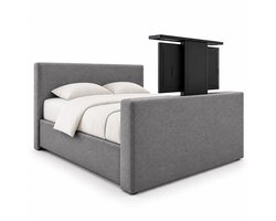 Boxspring met TV-lift Monza Luxe pocketvering stof, 180x210 cm, grijs
