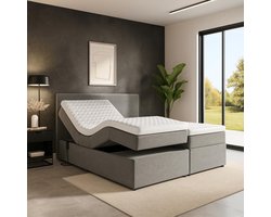 Boxspring Napoli Elektrisch verstelbaar Luxe pocketvering Stof 160x210 cm antraciet Gratis 2x Hoofdkussens