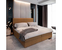 Boxspring PISA 160x200 cm met matras en topper, bedkasten - Oranje