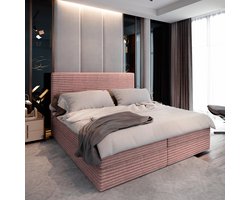 Boxspring PISA 160x200 cm met matras en topper, bedkasten - Roze