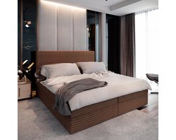 Boxspring PISA 180x200 cm met matras en topper, bedkasten - Bruin