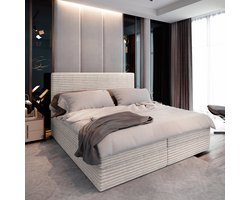 Boxspring PISA 180x200 cm met matras en topper, bedkasten - Crème