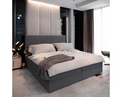 Boxspring PISA 180x200 cm met matras en topper, bedkasten - Grijs