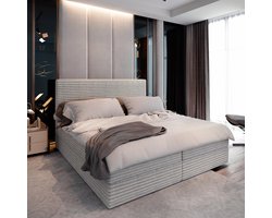 Boxspring PISA 180x200 cm met matras en topper, bedkasten - Lichtgrijs