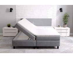 boxspring promo- 120x200cm- grijs stof- met opbergruimte- met matras en topper- zetelsenbedden