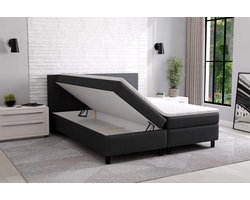 boxspring promo- 140x200cm- zwart stof- met opbergruimte- met matras en topper- zetelsenbedden
