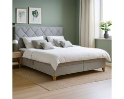 Boxspring Redford 180x200cm met opbergruimte - grijs - Emob - Gestoffeerde tweepersoonsbedden - Grijs - Textiel; Polyester - Gestoffeerde tweepersoonsbedden - Tweepersoons - Normaal bed