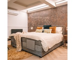 Boxspring Sevilla - Stof - Grijs - 180 x 60 x 200 cm (BxHxD)