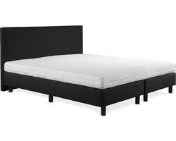 Boxspring Sofia luxe gitzwart 200x200 incl. wit matras, hoofdbord glad uitgevoerd.
