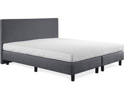 Boxspring Sofia luxe lederlook antraciet 140x190 incl. wit matras, hoofdbord glad uitgevoerd.