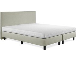 Boxspring Sofia luxe lentegroen 130x190 incl. wit matras, hoofdbord glad uitgevoerd.