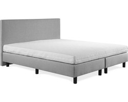 Boxspring Sofia luxe zilvergrijs 130x200 incl. wit matras, hoofdbord glad uitgevoerd.