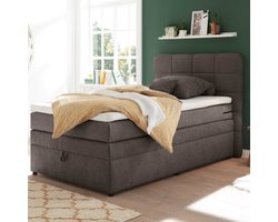 Boxspring Tahoe 120x200cm met opbergruimte - taupe - Emob - Eenpersoons boxspring - Taupe - Textiel; Polyester Twijfelaar (120 cm breed) Normaal bed