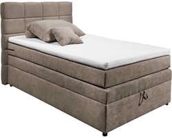 Boxspring Tahoe 120x200cm met opbergruimte - taupe - Emob - Gestoffeerde twijfelaarbedden - Taupe - Textiel; Polyester - Gestoffeerde twijfelaarbedden - Twijfelaar (120 cm breed) - Normaal bed