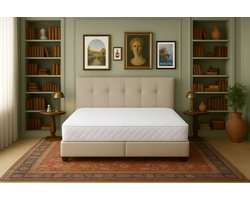 Boxspring Torino Vlak 180x210 cm Luxe Pocketvering Stof beige Gratis 2x Hoofdkussens