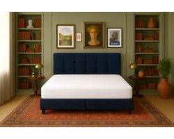Boxspring Torino Vlak 180x210 cm Luxe Pocketvering Stof donkerblauw Gratis 2x Hoofdkussens