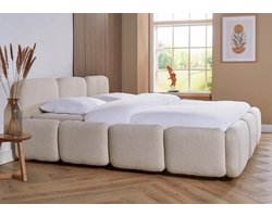 Boxspring Turijn - 140 x 200 cm - Beige - met gratis topper en 2 gratis kussens!