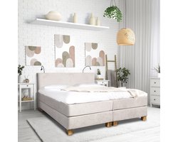 Boxspring Valencia - Stof - Beige - 180 x 105 x 215 cm (BxHxD)