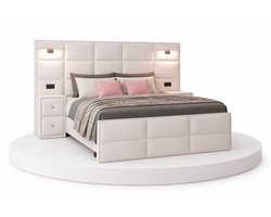 Boxspring Veloura - 180x200 Compleet - Met nachtkastjes - Beige - Ledjes & Stopcontacten - BalBedden