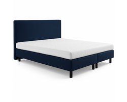 Boxspring Vendita vlak 100x190 cm Luxe Pocketvering Stof donkerblauw Gratis 2x Hoofdkussens